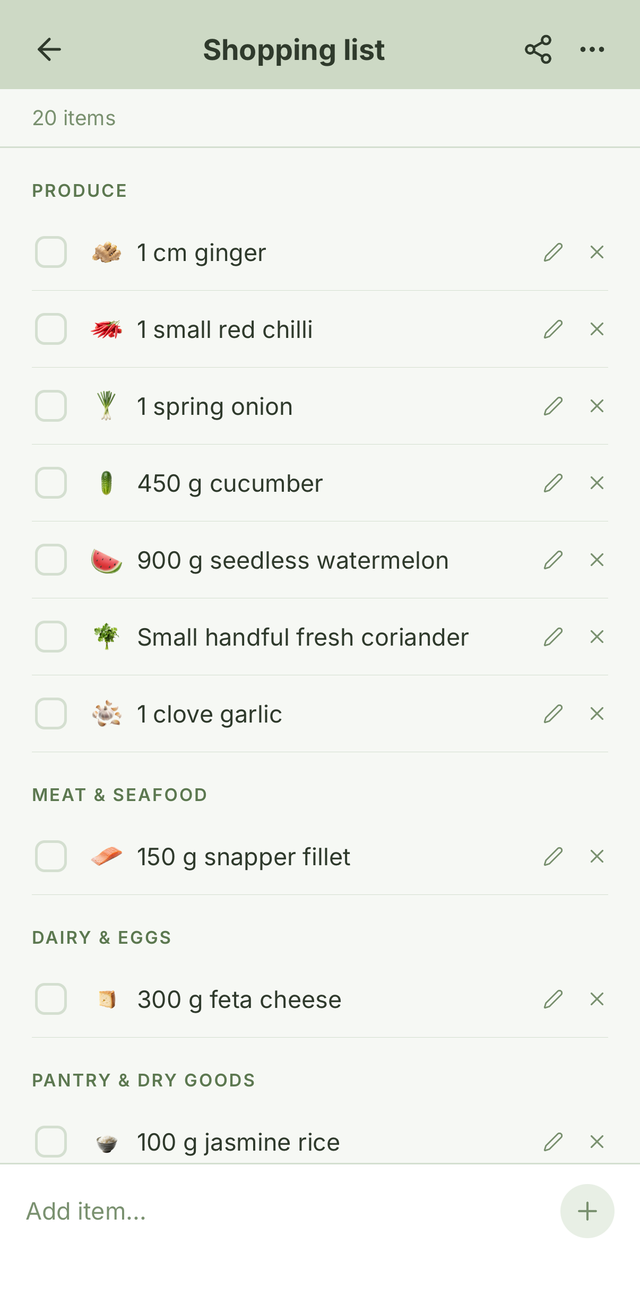MacroChef shopping list sorted by supermarket aisle